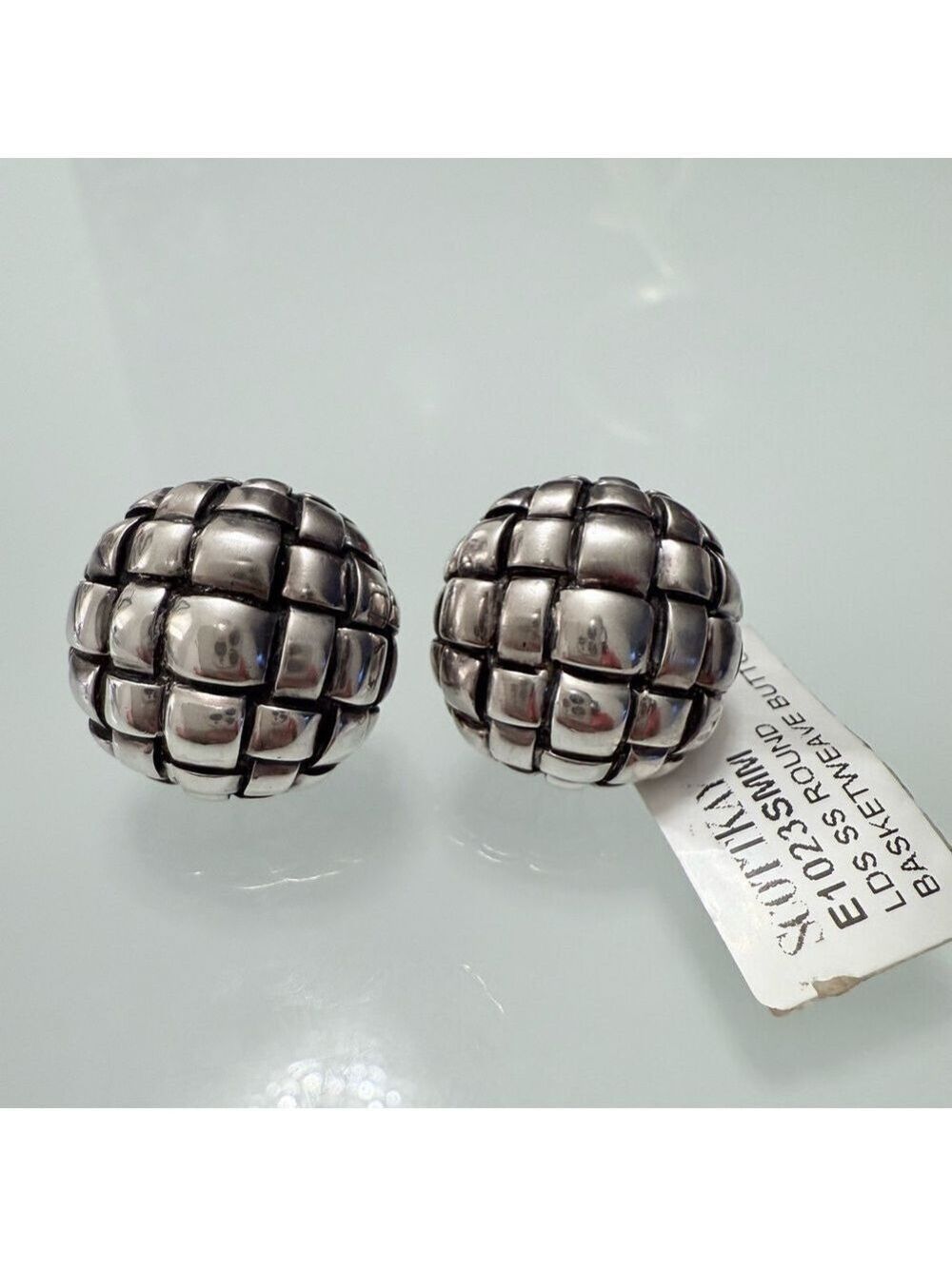 SCOTT KAY STERLING SILVER BASKETWEAVE ROUND BUTTON STUDS EARRINGS NWT